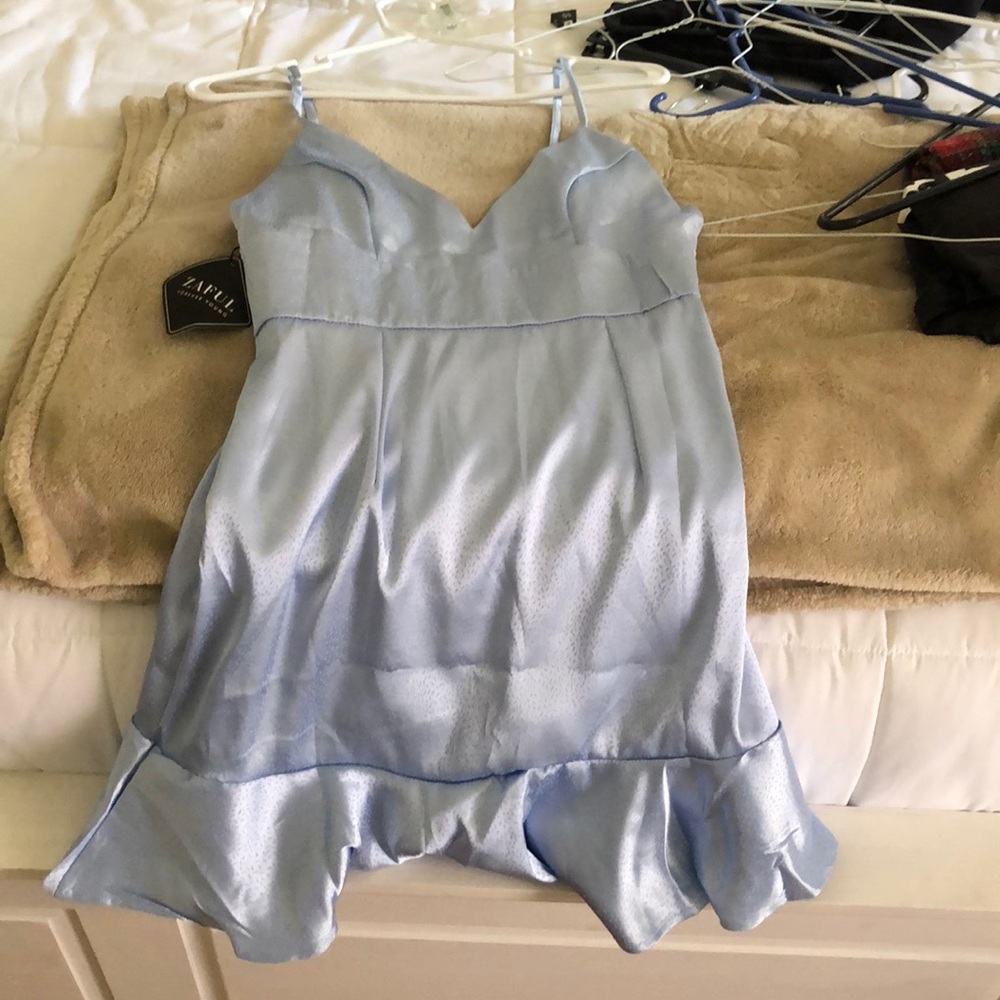 Women’s small blue satin mini dress